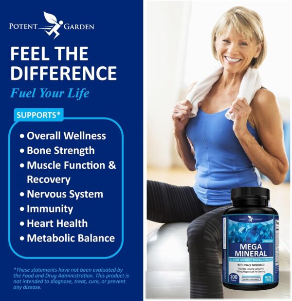 Potent Garden 2-Pack Mega Mineral Supplement Complete Mineral Complex with Calcium Magnesium Zinc Potassium Boron Selenium Chromium & 72 Trace Minerals Iron Free Calcium Supplement -200 Pills