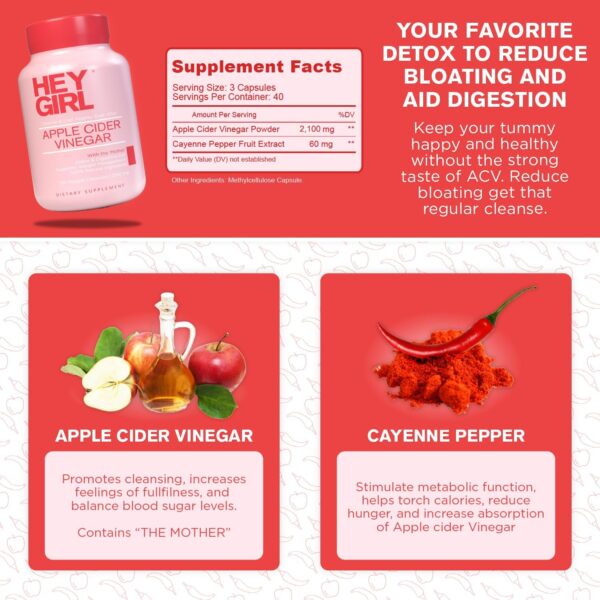 Apple Cider Vinegar Capsules with The Mother - 2160mg Apple Cider Vinegar Pills with Cayenne Pepper - 120 Vegan ACV Capsules with Mother for Detox Cleanse, Keto, Digestion & Bloating