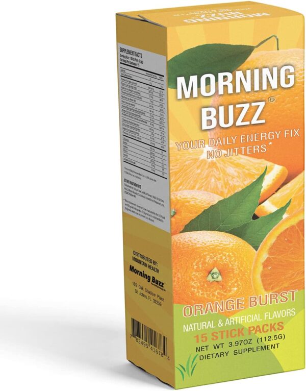 Morning Buzz Energy Powder Drink - Energy Boost Drink Mix - Sugar-Free Energy with Antioxidants - Morning Kickstart and Sports Nutrition Endurance Product - 15 Servings, Orange Burst, 4 Ounces