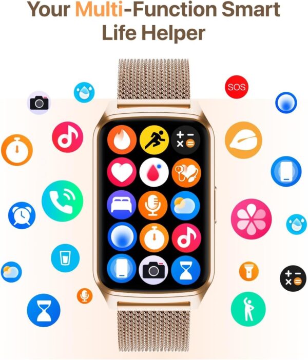 Smart Watch Health Fitness Tracker with 24/7 Heart Rate, Blood Oxygen Sleep Monitor, 110+ Sports Modes, Step Calorie Counter Pedometer IP68 Waterproof (Gold, 1.57)