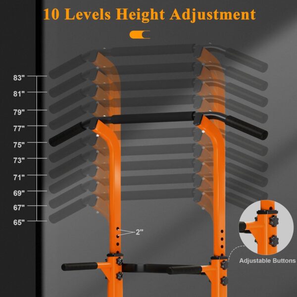 DlandHome Pull Up Bar, Power Tower Dip Bar, Pull Up Bar Free Standing with 10 Levels Adjustable Height for Home Gym Workout Equipment, Strength Training Fitness