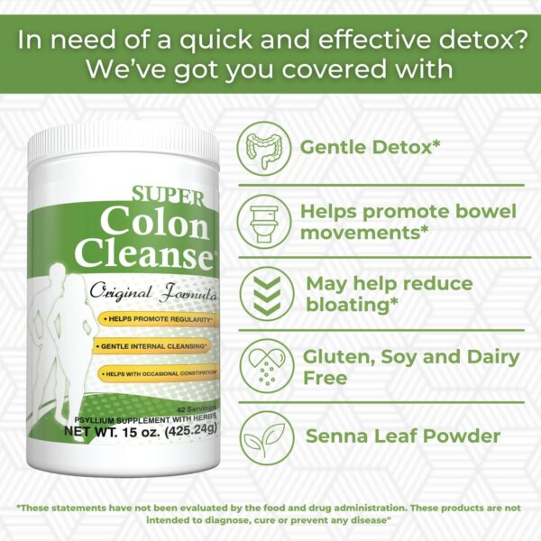 Health Plus Super Colon Cleanse Original Formula (1991-2018), 15 oz Powder, 42 Servings - Natural Detox, Digestive Support, Constipation Relief & Gentle Gut Cleanse