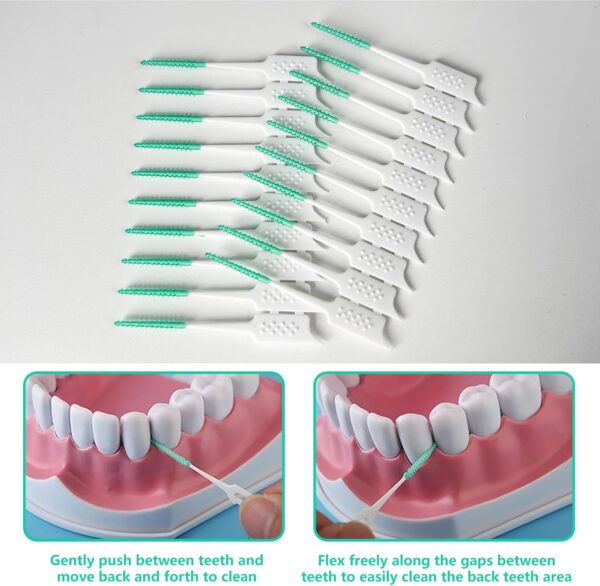 Dental Floss Picks Soft Silicone interdental Brush, Braces Brush, Floss Picks for Teeth, interdental Brush, Disposable interdental Brush, Suitable for Cleaning Teeth Health(Green, 160pcs)