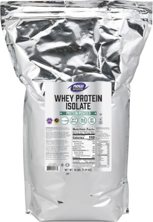 NOW Foods Sports Nutrition, Whey Protein Isolate, 25 g With BCAAs, Unflavored Powder, 10-Pound