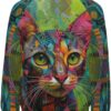 ZOCAVIA Women's Y2K Art Cat Sweatshirts Fall Abstract Cat Graphic Pullover Tops Long Sleeve Oil Painting Cat Printed T Shirts