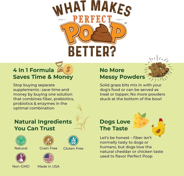 Perfect Poop Digestion & General Health Supplement for Dogs: Fiber, Prebiotics, Probiotics & Enzymes Relieve Digestive Conditions, Optimize Stool, and Improve Health (Chicken, 12.8 oz)