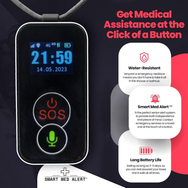 Elderly Cellular Medical Alert Device | Wearable Panic Button Necklace | Medical Alert Systems for Seniors | Water Resistant with Built-in Fall Detection for Better Quality of Life