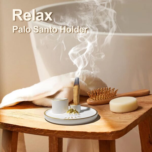 5 in 1 Incense Holder for Meditation, Palo Santo Holder, Ceramic Sage Holder for Burning, Candle Holder, Ashtray, Palo Santo Matches, Meditation Accessories for Meditation Yoga Room
