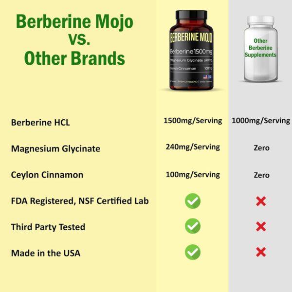 Berberine Supplement 1500mg with Magnesium Glycinate 240mg & Ceylon Cinnamon 100mg - Natural Weight Management, Gut Health, High Potency & Absorption, Made in USA - 60 Tablets