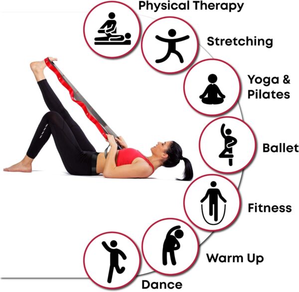 Stretching Strap with Loops - Non Elastic Stretch Band for Physical Therapy, Yoga Strap for Stretching Equipment, Stretch Bands for Exercise and Flexibility - Fascia, Hamstring & Leg Stretcher Belt