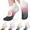 4 Pairs Grip Yoga Pilates Socks for Women ，Non-slip Yoga Athletic Socks with Grip Socks for Yoga Ballet Barefoot Workout Anti Skid
