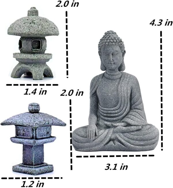 Buddha Statue and 2 Japanese Lantern Pagoda Statues Zen Garden Accessories Buddha Statues for Home Decor Mini Meditation Decor, Buddha Decor, Zen Decor