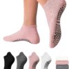 4 Pairs Pilates Socks for Women Grip Socks Non Slip Yoga Socks Grippy Socks for Barre Hospital Ankle Socks