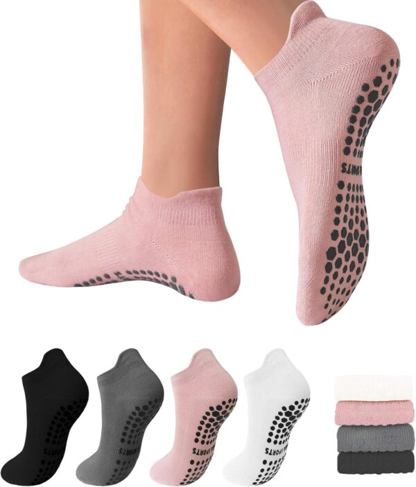 4 Pairs Pilates Socks for Women Grip Socks Non Slip Yoga Socks Grippy Socks for Barre Hospital Ankle Socks