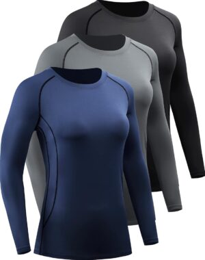 CADMUS 1 or 3 Pack Workout Long Sleeve Shirts for Women Dry Fit Compression Running Top
