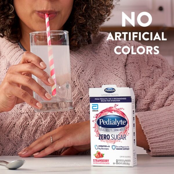 Pedialyte Electrolyte Drink Mix With Zero Sugar | Hydration With Key Electrolytes | Great Hydration Low in Calories | Strawberry, 8 Powder Packets