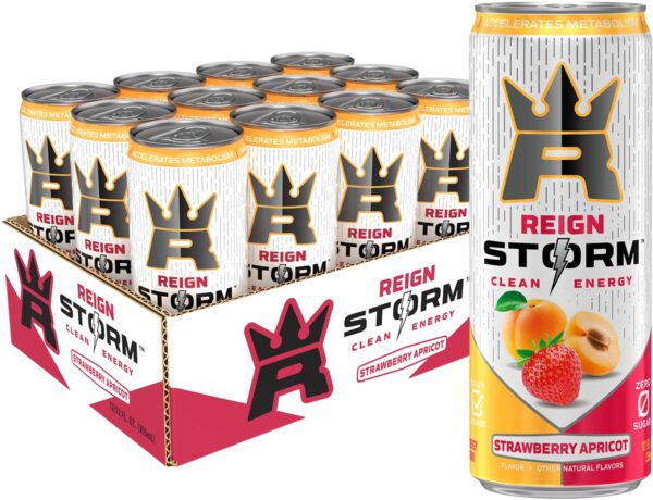 REIGN Storm, Strawberry Apricot, Fitness & Wellness Energy Drink, 12 Fl Oz (Pack of 12)