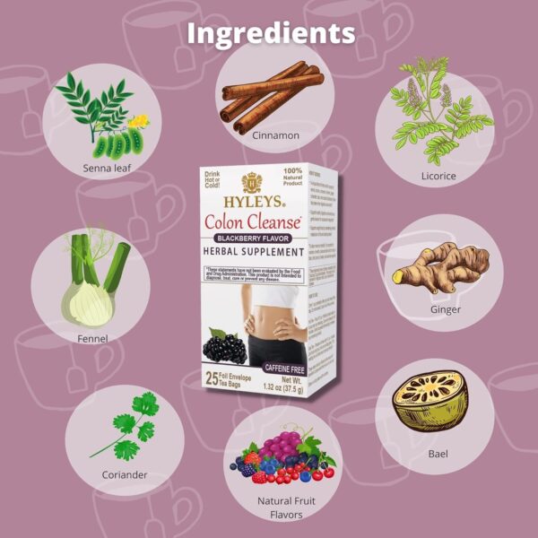 HYLEYS Colon Cleanse Tea BlackBerry Flavor - 25 Tea Bags (1 Pack)