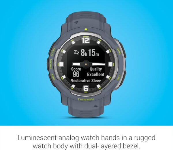 Garmin Instinct Crossover, Rugged Hybrid Smartwatch, Analog Hands and Digital Display, Blue Granite