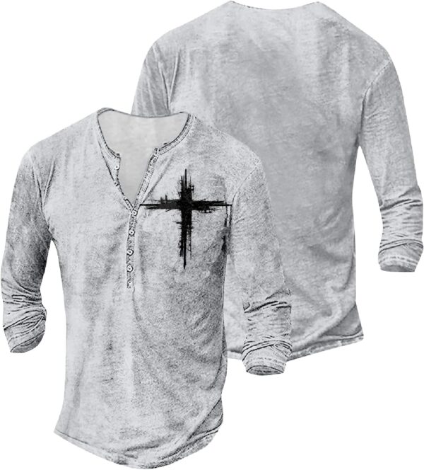 Mens Henley Shirts Graphic V Neck Long Sleeve Pullover Shirts 8Pcs Buttons Up Vintage Hippie Streetwear Tees Top