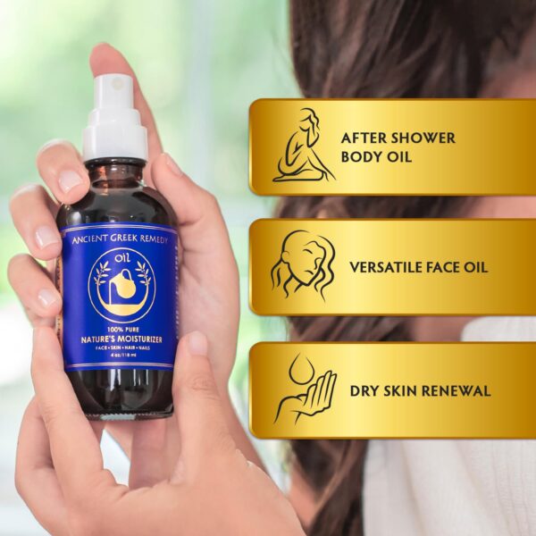Ancient Greek Remedy - After Shower Body Oil for Women - Hydrating Face Oil & Body Moisturizer for Dry Skin with Organic Jojoba, Sweet Almond, Olive, and Vitamin E Oil - Clean Skincare, 4 oz