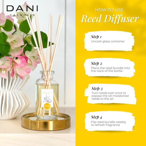 Natural Reed Diffuser Set by DANI Naturals - Warm Sandalwood Vanilla Scent - Aromatherapy Essentials Oils - Alcohol Free - 10 Diffuser Sticks - 3.5 Ounce Glass Bottle