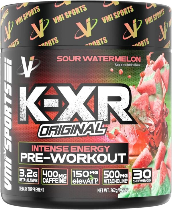 K-XR Pre-Workout Energy Powder | Intense Energy Pre-Workout Drink for Men and Women| Creatine Free | Improves Performance - Enhanced Focus & Increased Endurance | 30 Servings (Sour Watermelon)