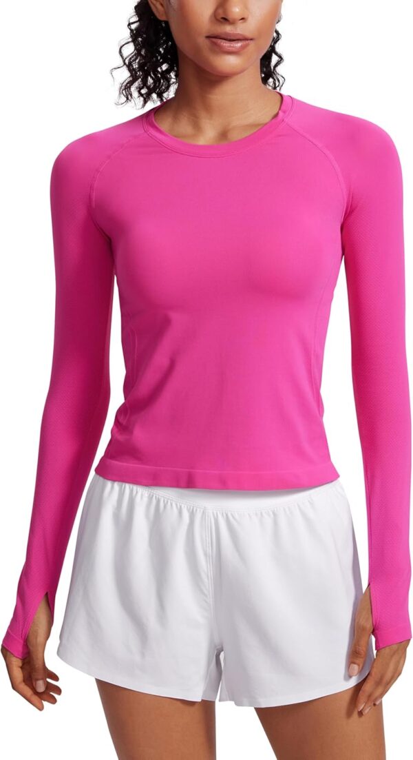 CRZ YOGA Womens Seamless Workout Long Sleeve Shirts Quick Dry Gym Athletic Tops Breathable Running Yoga T-Shirts