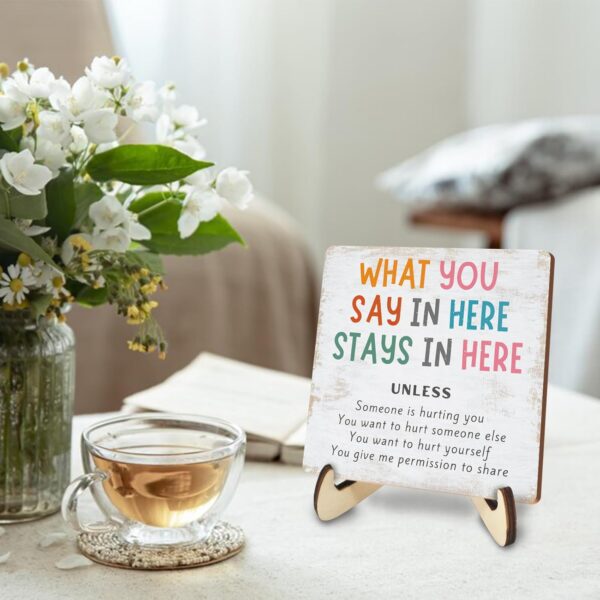 Positive Mental Health Office Decor Rustic Desk Decor Therapy Office School Counselor CBT Therapist Counseling Wood Sign Psychology Decoration for Home Farmhouse Table Shelf Plaque with Wood Stand