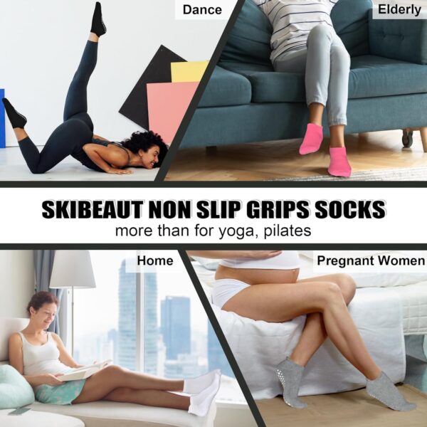 SkiBeaut Grips Non Slip Socks for Women, 4 Pairs Yoga Pilates Anti Skid Socks Woman Hospital Gripper Socks