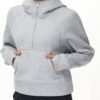 THE GYM PEOPLE Womens' Hoodies Half Zip Long Sleeve Fleece Crop Pullover Sweatshirts with Pockets Thumb Hole