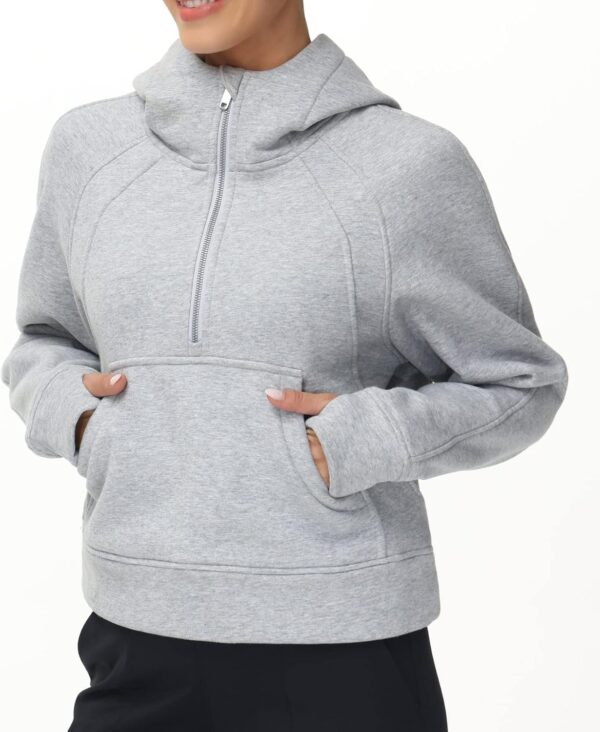 THE GYM PEOPLE Womens' Hoodies Half Zip Long Sleeve Fleece Crop Pullover Sweatshirts with Pockets Thumb Hole