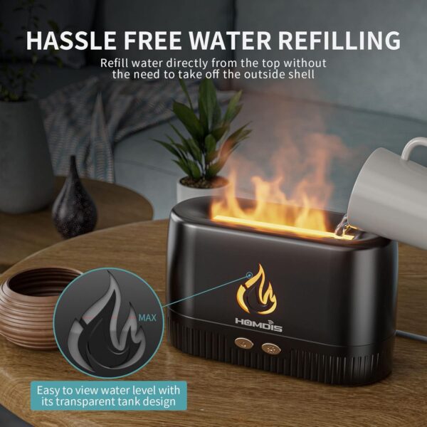Essential Oil Diffusers, Quiet Flame Diffuser, 7 Colors Modes Changed Light Flame Humidifer, Auto Shut Off Aromatherapy Diffuser, Black