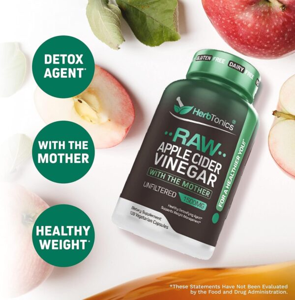 Herbtonics Raw Apple Cider Vinegar Capsules with Mother - Detox, Cleanse & Digestive Health Formula - Unfiltered ACV for Weight Management, Metabolic Support & Bloating Relief - Non-GMO - 240 Capsules