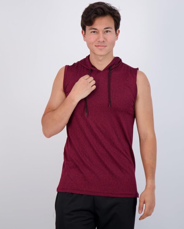 Real Essentials 3 Pack: Mens Dry-Fit Active Hooded Tank Top - Workout Sleeveless Hoodie Drawstring (Available in Big & Tall)