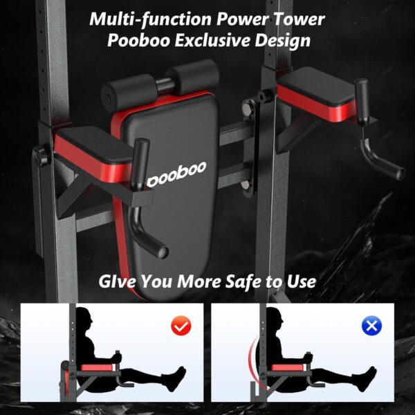 Pooboo Power Tower Dip Station, Pull Up Bar Stand for Fitness Home Gym Workout, Pull Up Dip Station, Multi-Function Power Tower Pull Up Bar,Adjustable Strength Training Fitness Equipment