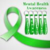 100 Pcs Mental Health Awareness Silicone Keychain Gifts Green Awareness Ribbon Green Mental Faith Courage Hope Keychain for Adult Man Woman Gift