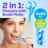 Trueocity Dental Flossers Brush Picks 4 Pack w/Travel Case (200 Total Count), Dental Floss Glides Easy, Flosser Helps Prevent Tooth Decay & Gum Disease, Easy Grip, Flossers for Adults, Mint Flavored