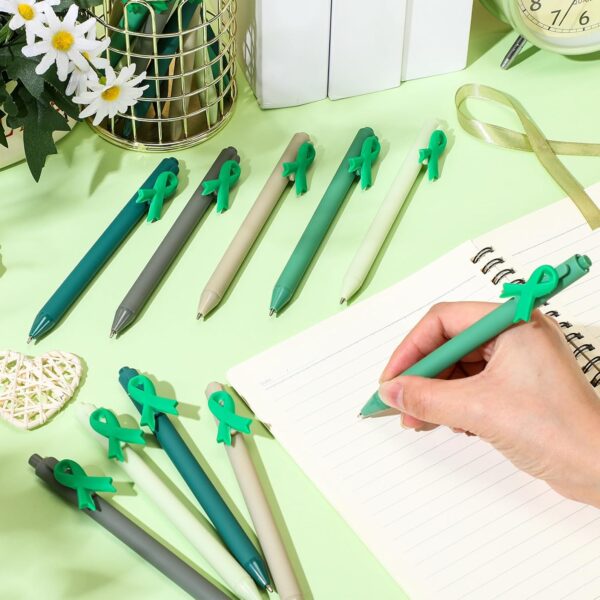 TecUnite 50 Pcs Mental Health Awareness Pens Green Ribbon Ballpoint Pens Bulk Motivational Therapist Alport Syndrome cerebral palsy Awareness Ribbons for Office Charity Favors Supplies Accessories