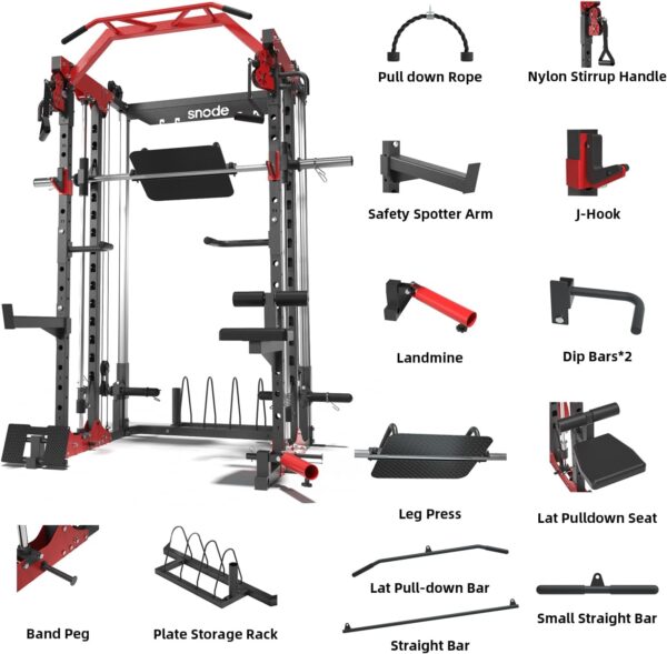 ALL10 Smith Machine for Home Gym, Power Rack with Cable Crossover, Squat Rack with Leg Press and Advanced LAT Pull-Down, 2000LB Weight Capacity