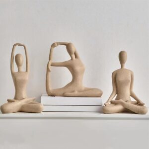 Sandstone Meditation Yoga Statues Set of 3, Resin Zen Yoga Figurines for Bookself, Home Decor, Gifts