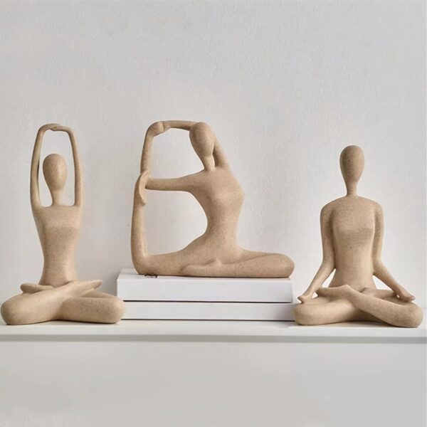 Sandstone Meditation Yoga Statues Set of 3, Resin Zen Yoga Figurines for Bookself, Home Decor, Gifts
