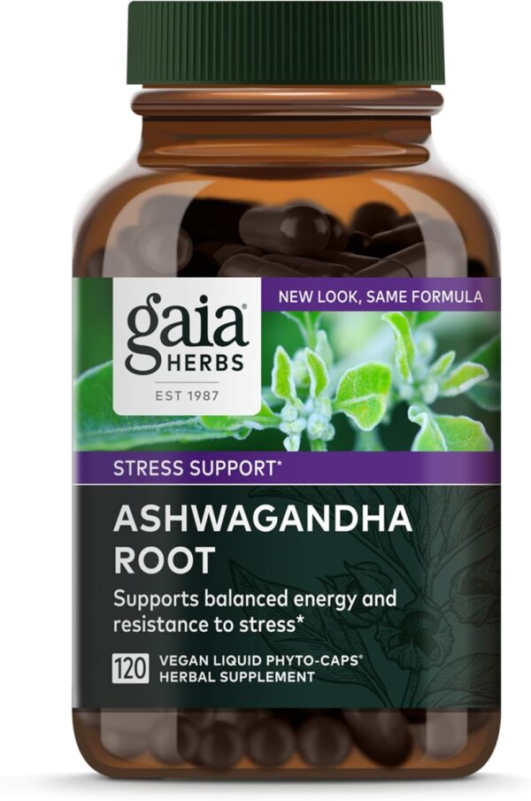 Gaia Herbs, Ashwagandha Root Vegan Liquid Phyto Capsules - Stress Relief, Immune Support Supplement, Balanced Energy Levels and Mood , 120 Ct (Pack of 1)