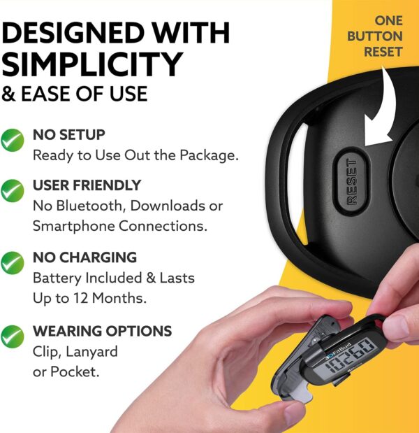 3DFitBud Simple Step Counter Walking 3D Pedometer from 3DActive with Clip & Lanyard - A420S