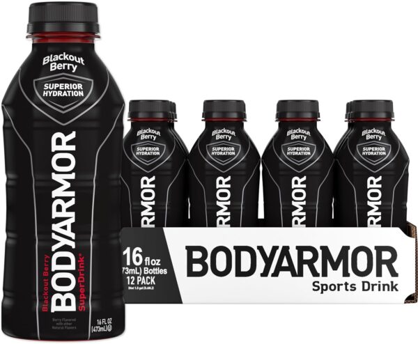 BODYARMOR Sports Drink Sports Beverage, Blackout Berry, Coconut Water Hydration, Natural Flavors With Vitamins, Potassium-Packed Electrolytes, Perfect For Athletes, 16 Fl Oz (Pack of 12)
