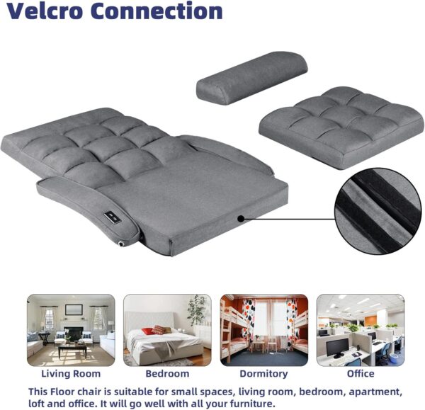 STHOUYN Comfy Floor Chair Bedroom 2 USB Charging Ports, 5-Position Couch Gaming Lounge Chairs Adults, Indoor Folding Lazy Sofa Meditation Arm Dorm Chair Living Room (Grey)