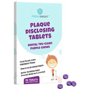 Plaque Disclosing Tablets for Teeth, 96 Count, Dental Disclosing Tablets for Kids or Adults, Shows Plaque, Helps Teach Kids Teeth-Brushing Habits for Clean Teeth, by Fresh Knight, Pack of (1)