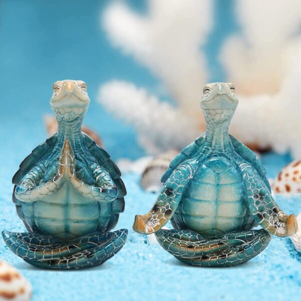 Set of 2 Sea Turtle Yoga Figurines Decorations Summer Meditating Sea Turtle Decor Spring Garden Turtle Crafts,Sea Turtle Yoga Figurines for Home Office Decorations