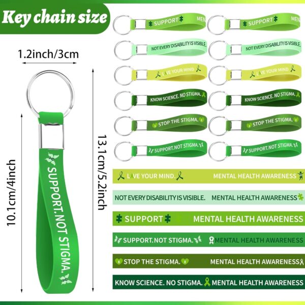 60 Pcs Mental Health Awareness Silicone KeyChain Green Awareness Ribbon KeyChain Rubber Green Awareness KeyRings for Cerebral Palsy, Glaucoma, Liver Cancer, and Organ Donation for Men Women