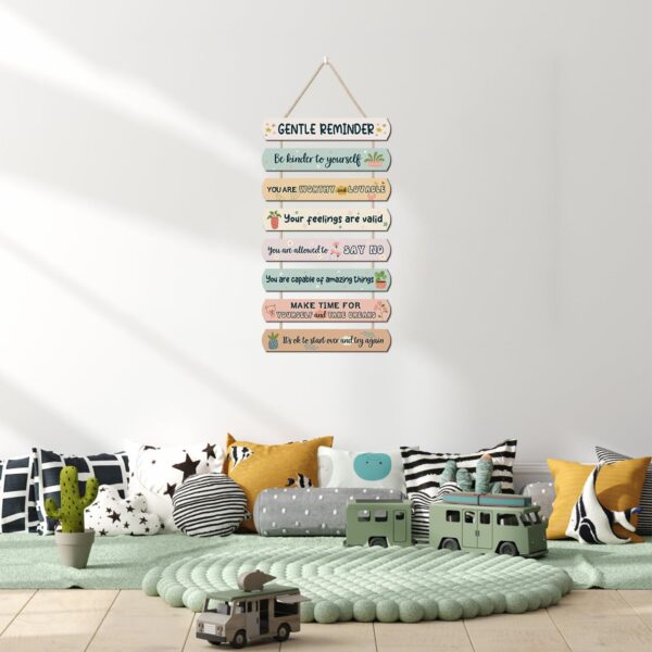 CHDITB Gentle Reminders Wooden Sign For Kids Room, 8pcs Positive Affirmations Wall Decor, Mental Health Wellbeing Art Therapy Office Sign, Reminding Hanging Art School Nursery Artwork